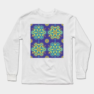 Colorful Flower of Life Pattern on Purple Background Long Sleeve T-Shirt